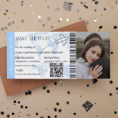 Blue Boarding pass Modern bewaar het datumticket Save The Date