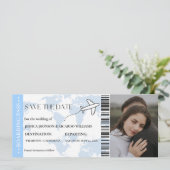 Blue Boarding pass monogram opslaan van de datum t Save The Date (Staand voorkant)