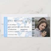 Blue Boarding pass monogram opslaan van de datum t Save The Date (Voorkant)