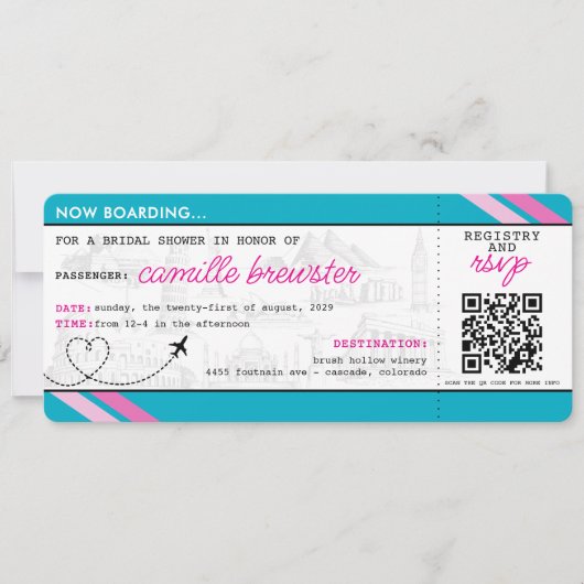 Blue Boarding Pass-Vrijgezellenfeest Kaart (Voorkant)