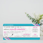 Blue Boarding Pass-Vrijgezellenfeest Kaart (Staand voorkant)