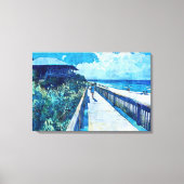 Blue Boardwalk Stroll Beach Waterverf Canvas (Voorkant)