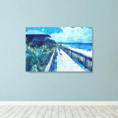 Blue Boardwalk Stroll Beach Waterverf Canvas (Insitu (Houten vloer))