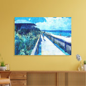 Blue Boardwalk Stroll Beach Waterverf Canvas Afdruk (Insitu (Woonkamer))
