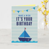 Blue Boat Birthday Wenskaart Kaart (Gele Bloem)