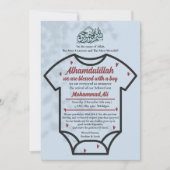 Blue Bodysuit Baby Boy Moslim geboorte aankondigin Kaart (Voorkant)