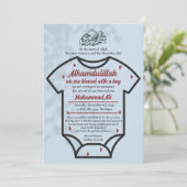 Blue Bodysuit Baby Boy Moslim geboorte aankondigin Kaart (Staand voorkant)
