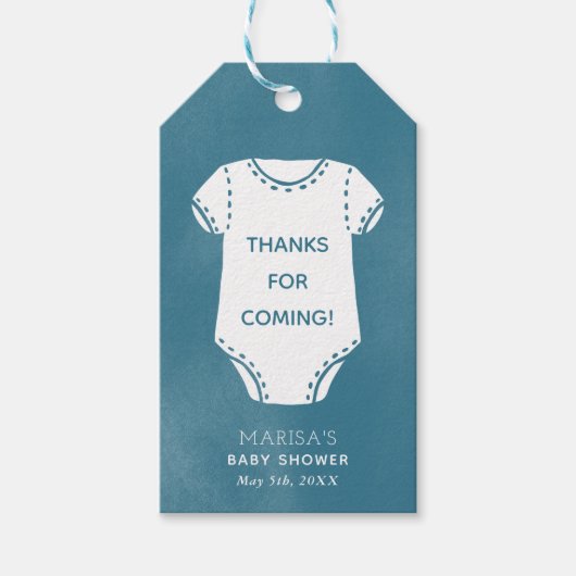 Blue Bodysuit Baby shower Favor Gift Labels Cadeaulabel (Voorkant)
