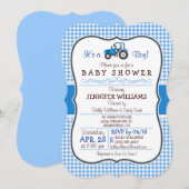 Blue Boerderij Tractor Boy Baby shower Invitation Kaart (Voorkant / Achterkant)