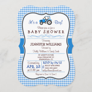 Blue Boerderij Tractor Boy Baby shower Invitation Kaart