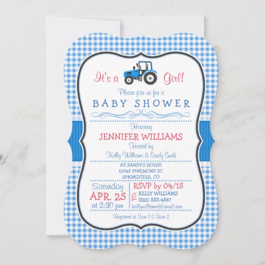 Blue Boerderij Tractor, Country Girl Baby shower Kaart (Voorkant)