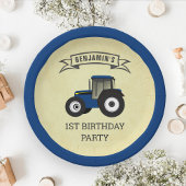 Blue Boerderij Tractor Kids Birthday Party Papieren Bordje