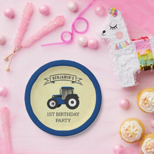 Blue Boerderij Tractor Kids Birthday Party Papieren Bordje (Feest)