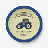 Blue Boerderij Tractor Kids Birthday Party Papieren Bordje (Voorkant)