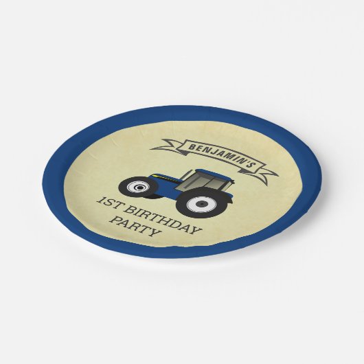 Blue Boerderij Tractor Kids Birthday Party Papieren Bordje (Gekanteld)