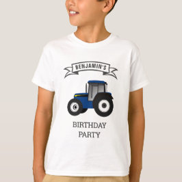 Blue Boerderij Tractor Kids Birthday Party T-shirt