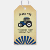 Blue Boerderij Tractor Kids Verjaardagsfeestje Dan Cadeaulabel (Achterkant)