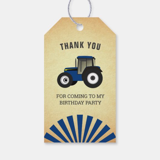 Blue Boerderij Tractor Kids Verjaardagsfeestje Dan Cadeaulabel (Achterkant)
