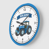 Blue Boerderij Tractor Personalized Name Kinder Ro Grote Klok (Hoek)