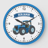 Blue Boerderij Tractor Personalized Name Kinder Ro Grote Klok (Voorkant)