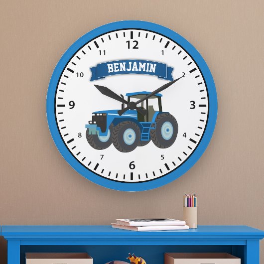 Blue Boerderij Tractor Personalized Name Kinder Ro Grote Klok