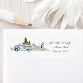 Blue Boerderij Truck en Snowman Label