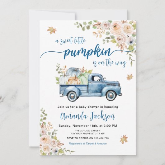 Blue Boerderij Truck Little Pumpkins Baby shower Kaart (Voorkant)