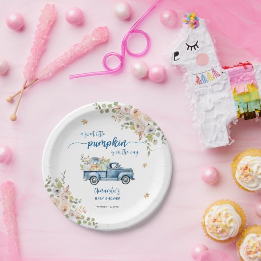 Blue Boerderij Truck Little Pumpkins Baby shower Papieren Bordje (Feest)