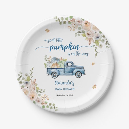 Blue Boerderij Truck Little Pumpkins Baby shower Papieren Bordje (Voorkant)