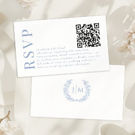 Blue Bohemian Floral Wedding RSVP QR code cards Informatiekaartje