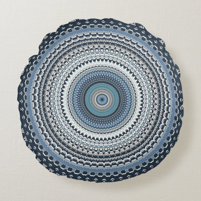 Blue Bohemian Mandala   Rond Kussen (Voorkant)