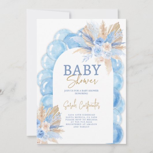Blue Boho Arch Baby shower Boy Kaart (Voorkant)
