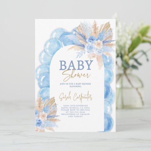 Blue Boho Arch Baby shower Boy Kaart (Staand voorkant)