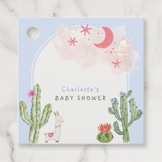 Blue Boho Arch Cactus Speelgoed Jongen Baby shower Bedankjes Labels (Voorkant)