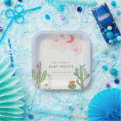 Blue Boho Arch Cactus Speelgoed Jongen Baby shower Papieren Bordje (Feest)