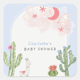 Blue Boho Arch Cactus Speelgoed Jongen Baby shower Vierkante Sticker