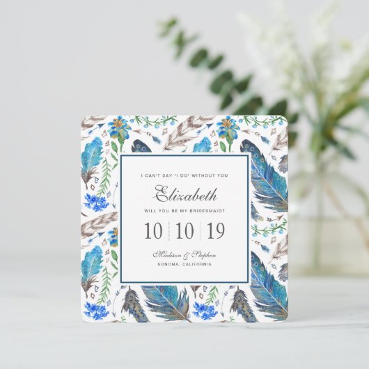 Blue Boho Aztec Waterverf - Bruidsmeisje Kaart (Staand voorkant)