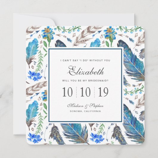 Blue Boho Aztec Waterverf - Bruidsmeisje Kaart (Voorkant)