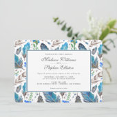 Blue Boho Aztec Waterverf - Bruiloft Kaart (Staand voorkant)