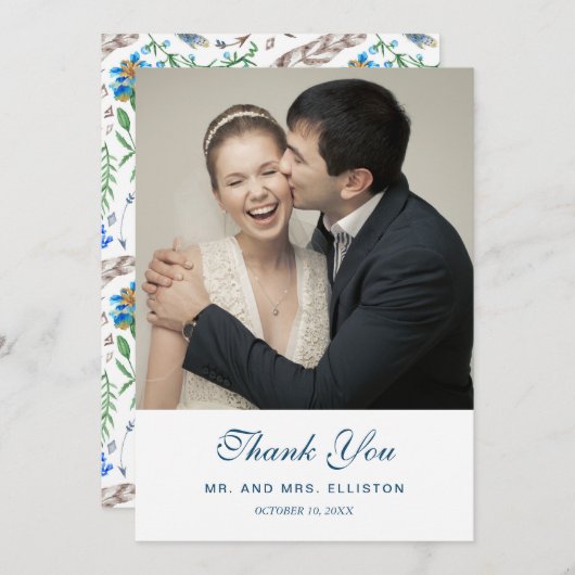 Blue Boho Aztec Waterverf | Dank u Bedankkaart (Voorkant / Achterkant)