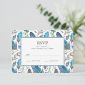 Blue Boho Aztec Waterverf - Wedding RSVP Kaartje (Staand voorkant)