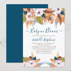Blue Boho Baby in Bloom Pampas Grass Baby shower Kaart