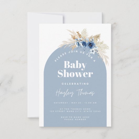 Blue Boho Baby Shower Invitation Kaart (Voorkant)