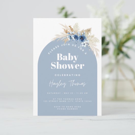 Blue Boho Baby Shower Invitation Kaart (Staand voorkant)