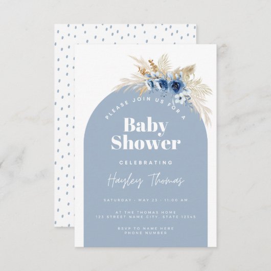 Blue Boho Baby Shower Invitation Kaart (Voorkant / Achterkant)