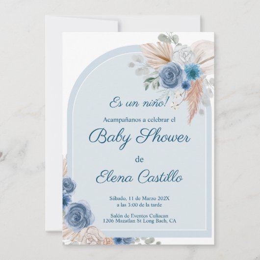 Blue boho baby shower uitnodiging (Voorkant)