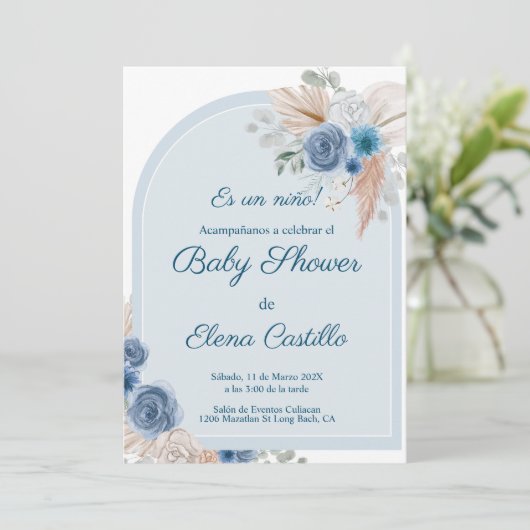 Blue boho baby shower uitnodiging (Staand voorkant)