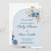 Blue boho baby shower uitnodiging (Voorkant / Achterkant)