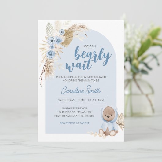 Blue Boho Barly Wait Baby shower Kaart (Staand voorkant)