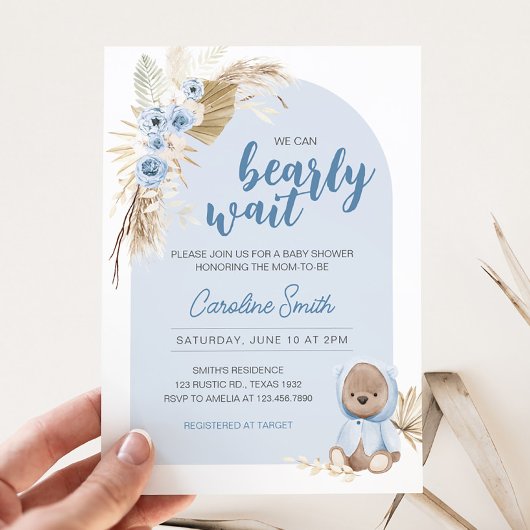 Blue Boho Barly Wait Baby shower Kaart